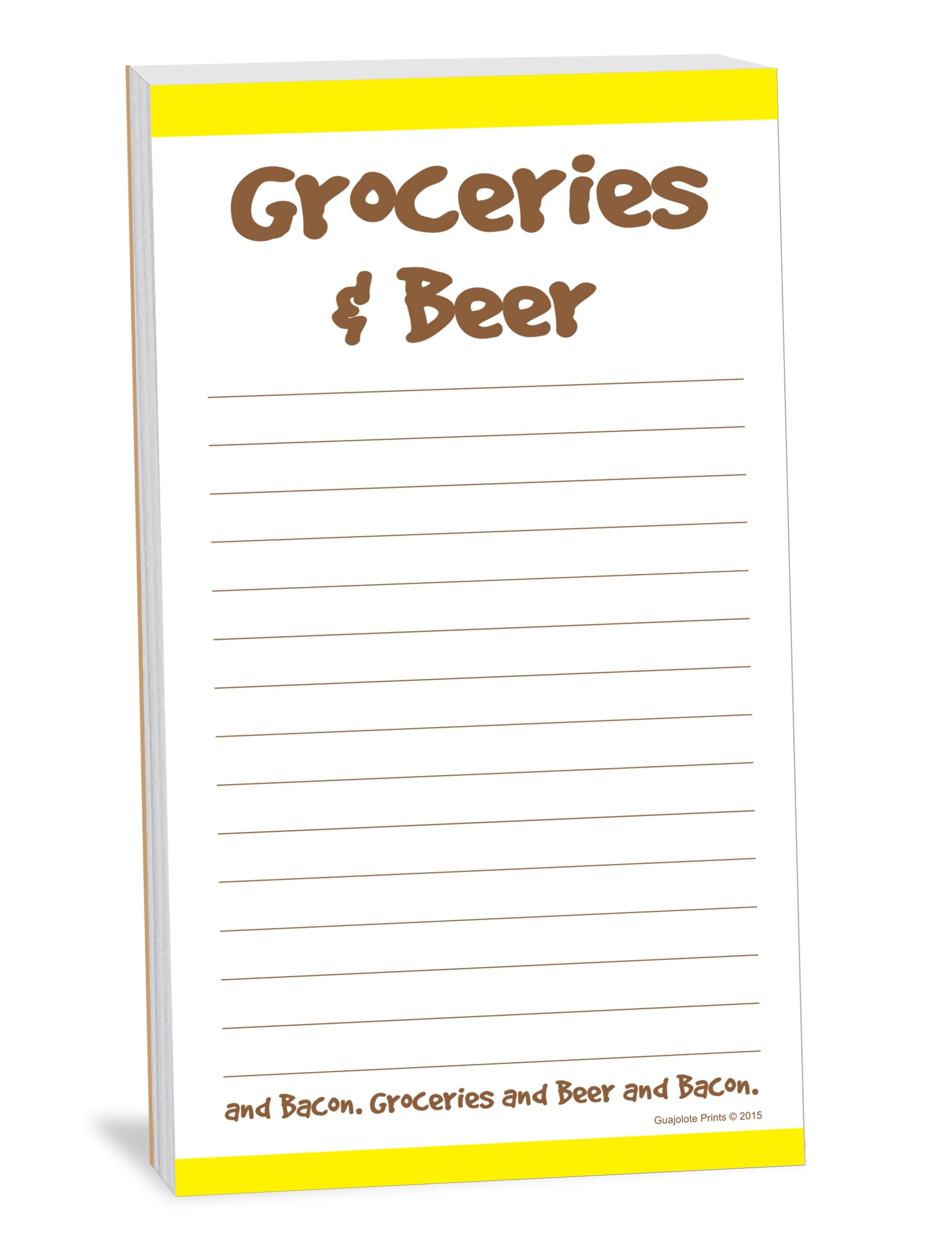 Guajolote Prints Funny Magnetic Grocery List, 4.25 x 7.5 inch, 50 Sheets (Yellow Beer)