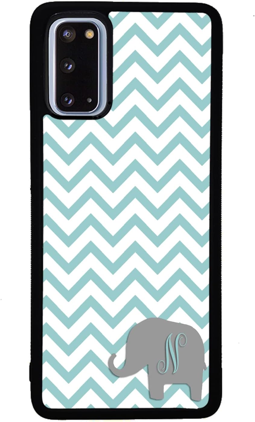 Elephant Personalized Initial Black Rubber Phone Case Compatible With Samsung Galaxy S25 S25FE S25+ S25 Ultra S24 S24+ S24 Ultra S24FE, S23 FE S23+ Ultra S22 S22+