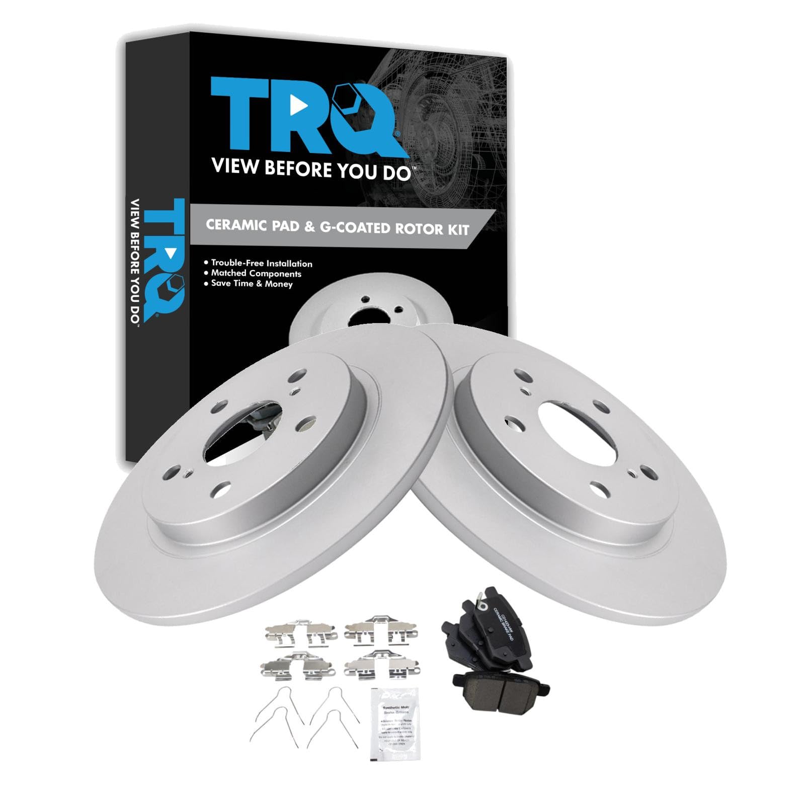 TRQ Rear Brake Pad and Rotor Set Ceramic G Coated Rotors Compatible with 2016 Scion iM 2008-2015 xB 2017-2018 Toyota Corolla iM 2009-2013 Matrix