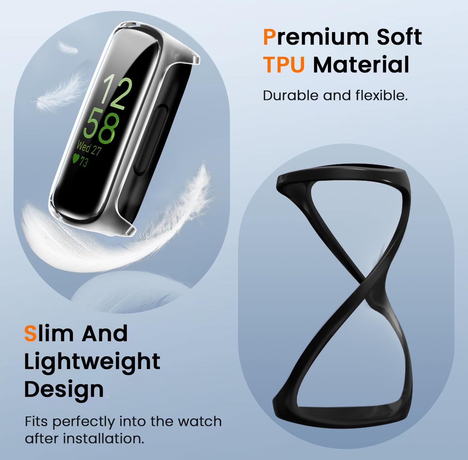 ivoler 3 sztuki etui z ochroną ekranu do Fitbit Inspire 3, pełne etui ochronne z miękkiego TPU cienkie, odporne na zarysowania (2 przezroczyste 1 czarne)