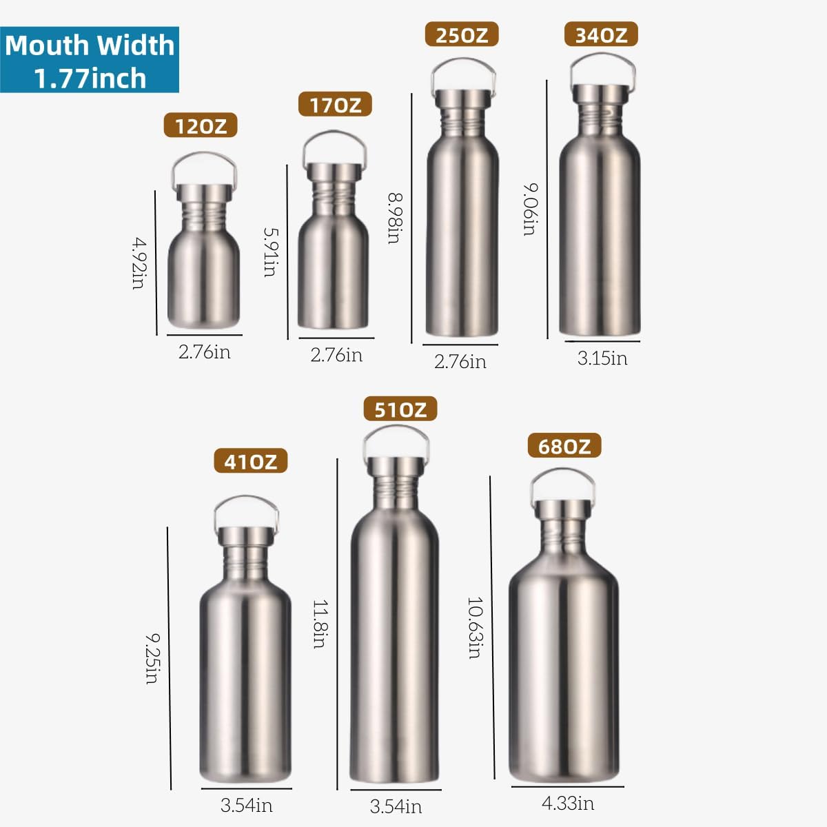 CDJ 41 oz Single Walled Stainless Steel Leak Proof Sports Water Bottle 18/8(304) metal water bottle for Cyclists, Runners, Hikers, Beach Goers, Picnics, Camping - BPA Free - Image 3