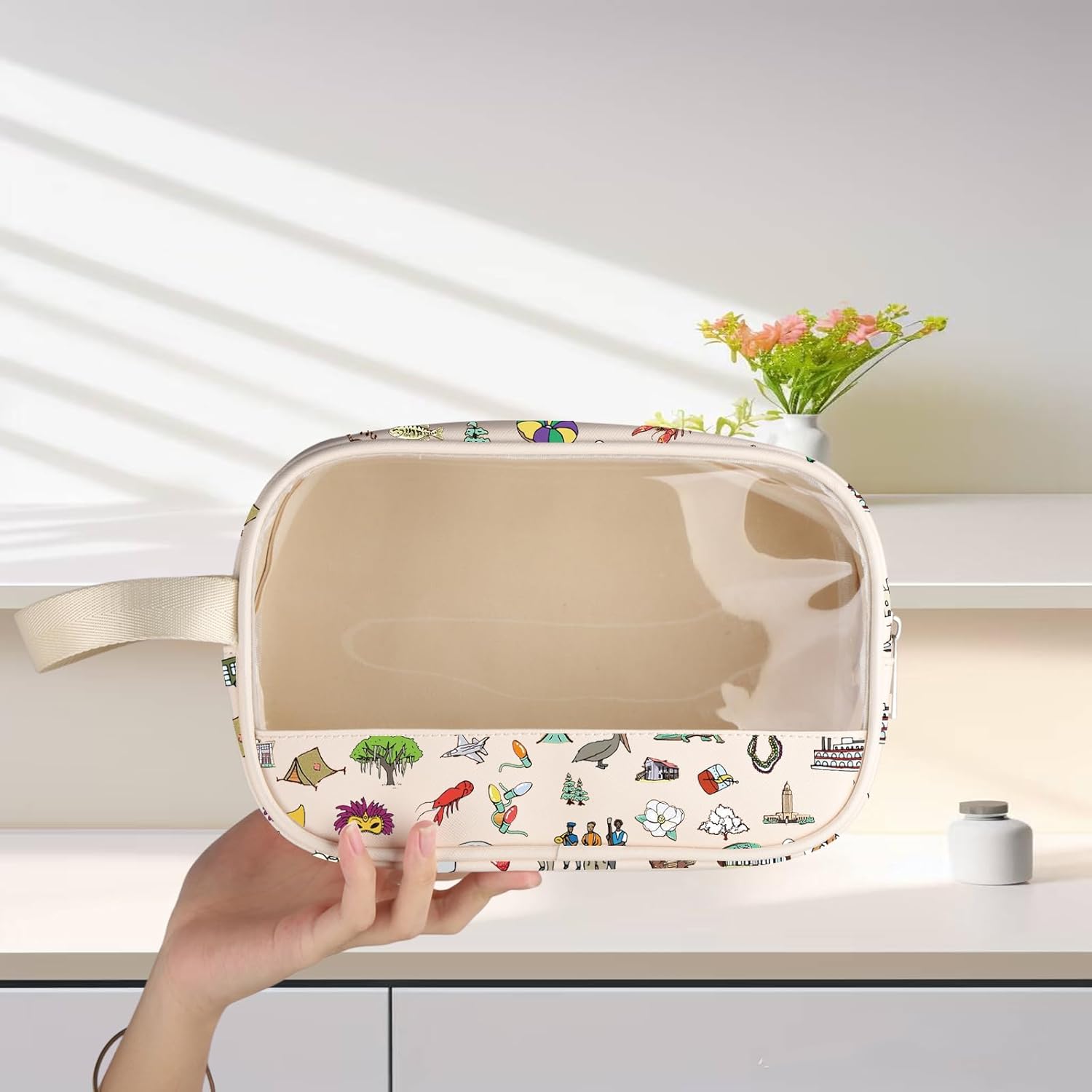 FEELMEM Louisiana Travel Zipper Clear Makeup Bag Louisiana Vacation Camper Lover Makeup Bag Traveler Vacation Gift (beige) - Image 3