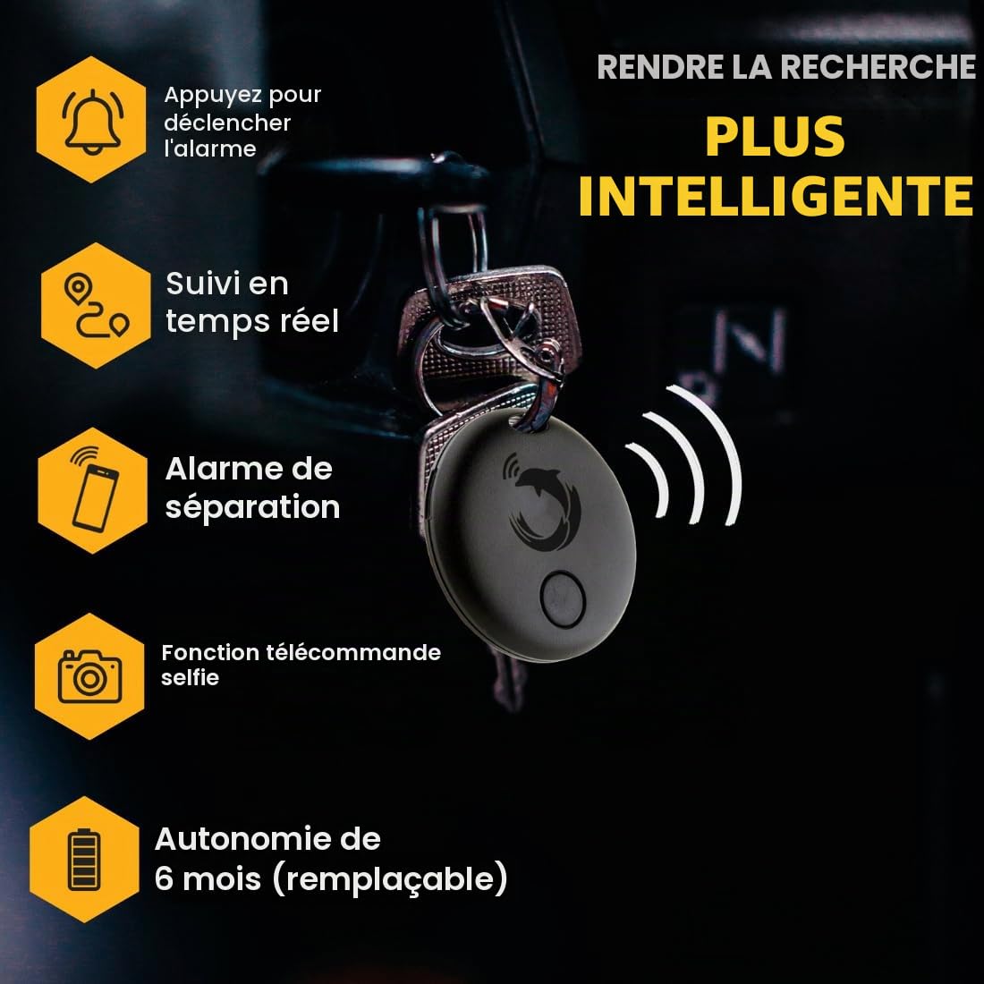 tag8 Dolphin Smart Tracker Pro, alternative au traceur GPS pour localiser vos objets de valeur, fonctionne avec les appareils Android et Apple, appareil Bluetooth pour portefeuille, sac à bagages,