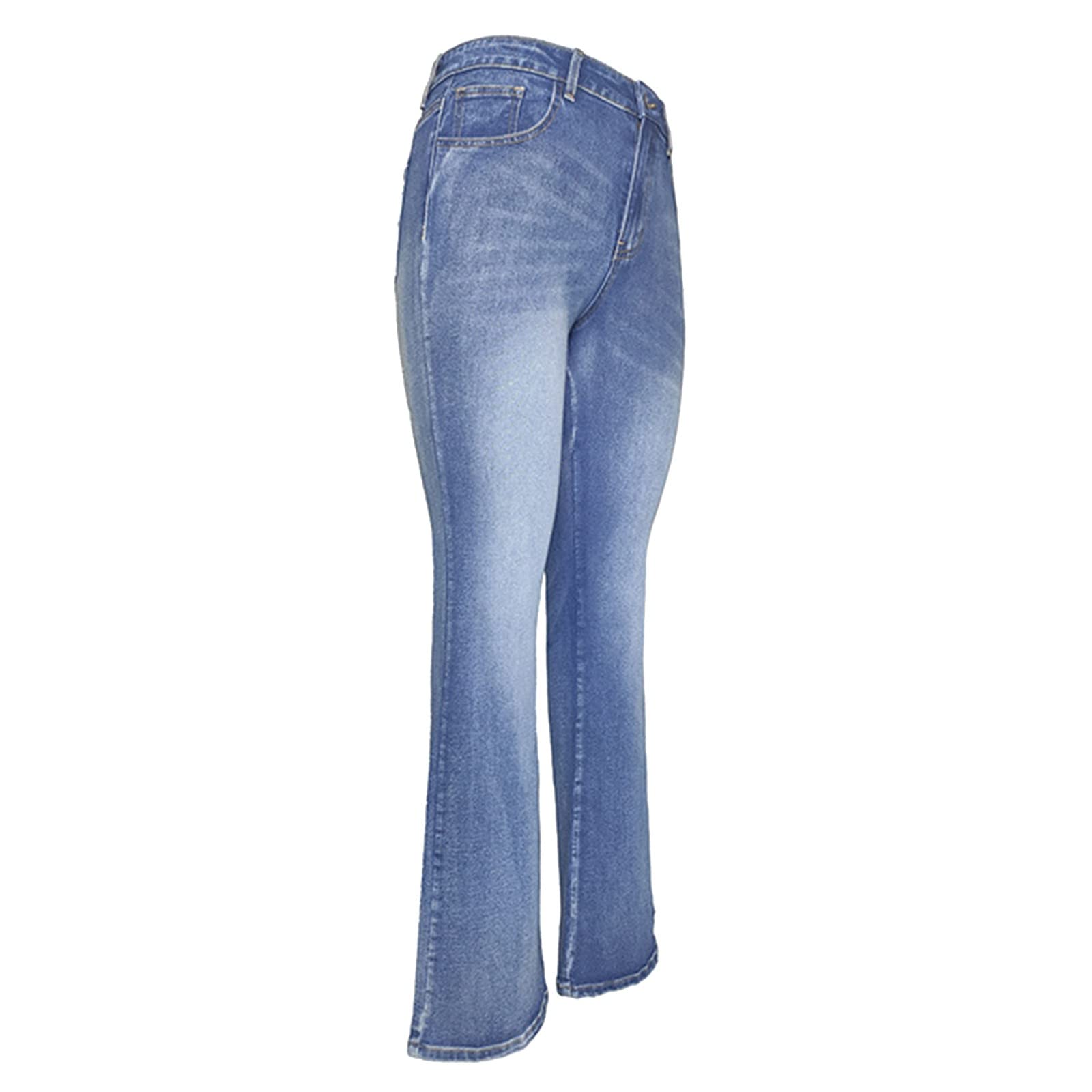 Jeans da donna a vita alta, a gamba larga, jeans svasati, stile anni '70, elasticizzati, con tasche, elasticizzati, per il tempo libero, comodi, per l'uso quotidiano e l'ufficio