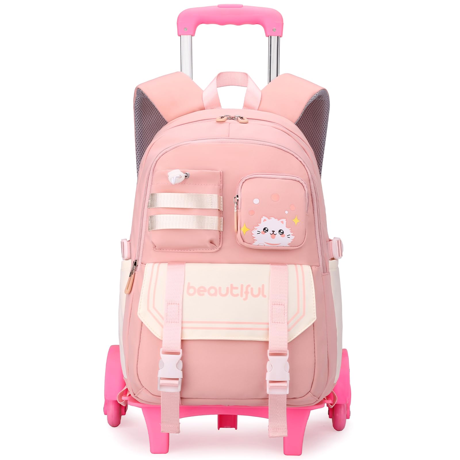 Amythe Cartable à Roulettes pour Filles 9 à 16 ans, 6 Roues 28L Rose