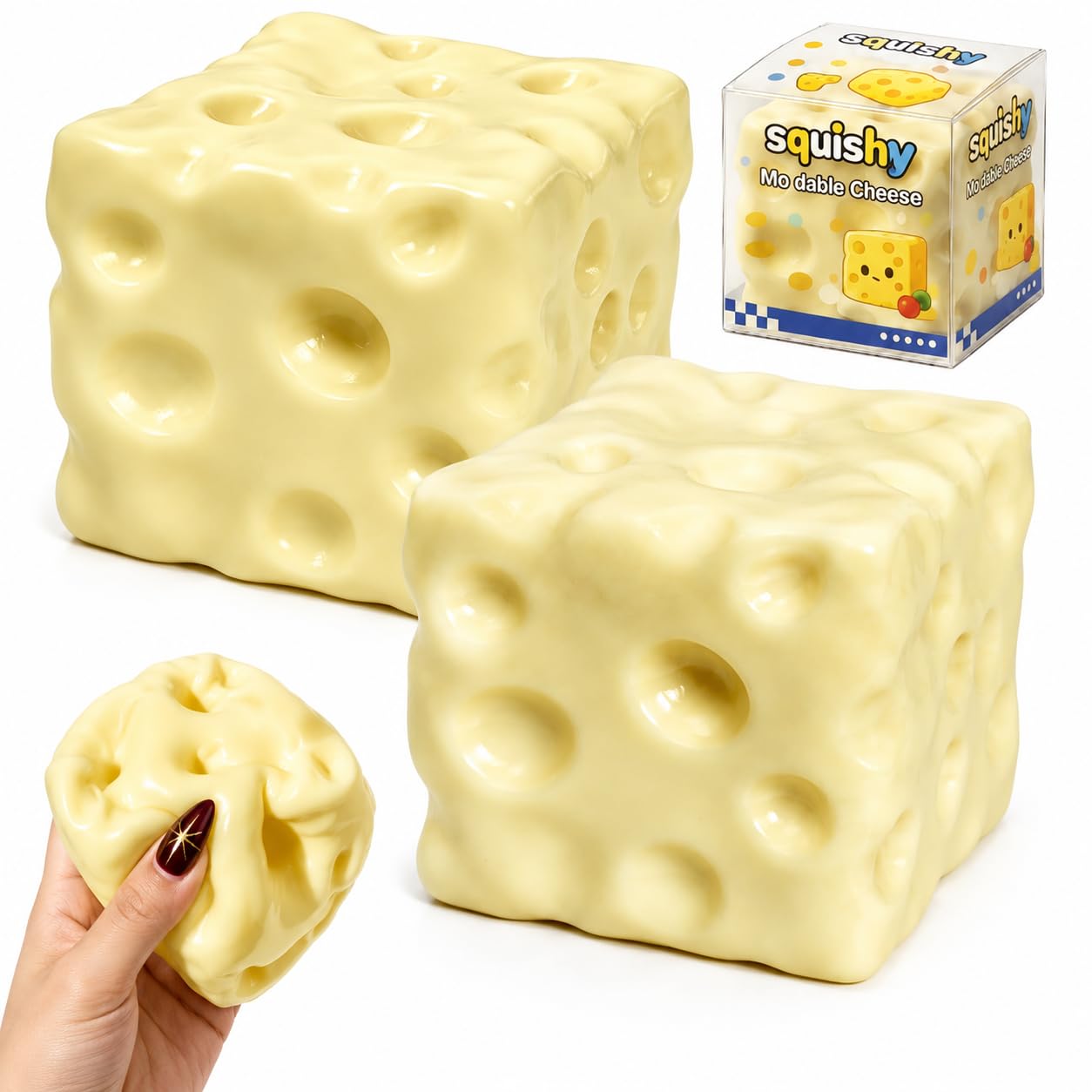 Hi-Y2Kgirls Cheese Squishy, Stress Relief Fidget Toy, Slow Rebound Block Simulation Food Squeeze Toy for Adults Gift Novelty Anxiety Calming Desk Party Favors (2PCS-Yellow)