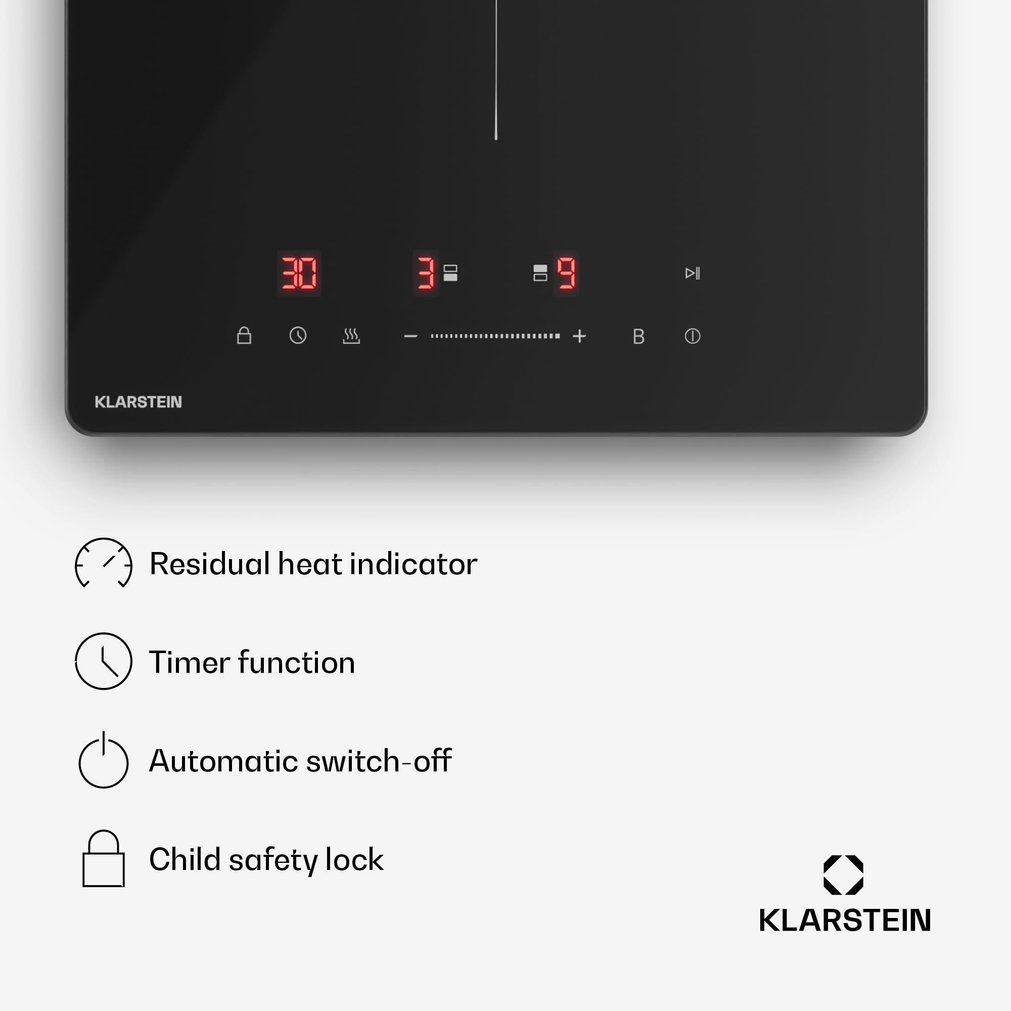Klarstein PowerGlide Induktionskochfeld - 2-Zonen, 3500W Boost, Touch-Schieberegler, Timer & Kindersicherung, Restwärmeanzeige, Glaskeramik, 30cm, Kochfeld Induktion, Schwarz
