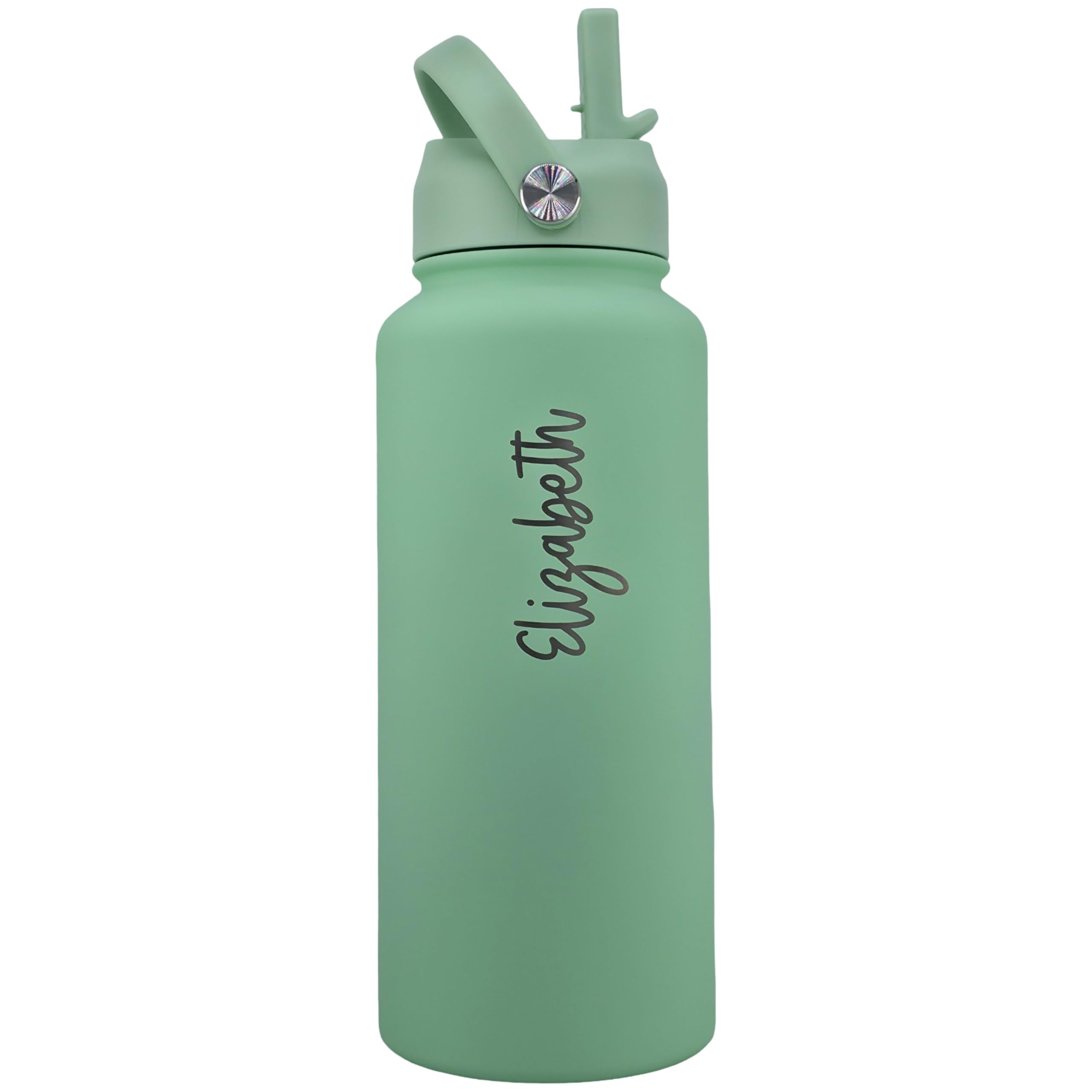 Personalised Water Bottle with Name – Engraved 1 Litre Stainless Steel, Insulated Hot & Cold Drinks, Custom Bottle for Gym, School & Gifts (Mint Green)