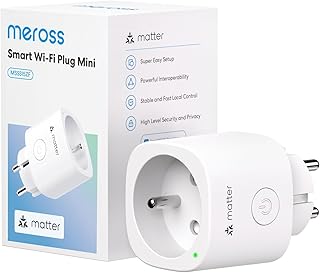 Meross Prise Connectée Matter (Type E), 16A Prise WiFi Compatible avec HomeKit, Alexa, Google Home et Home Assistant, Mesure d'Énergie pour Panneau Solaire Photovoltaïque, Commande Vocale/à Distance