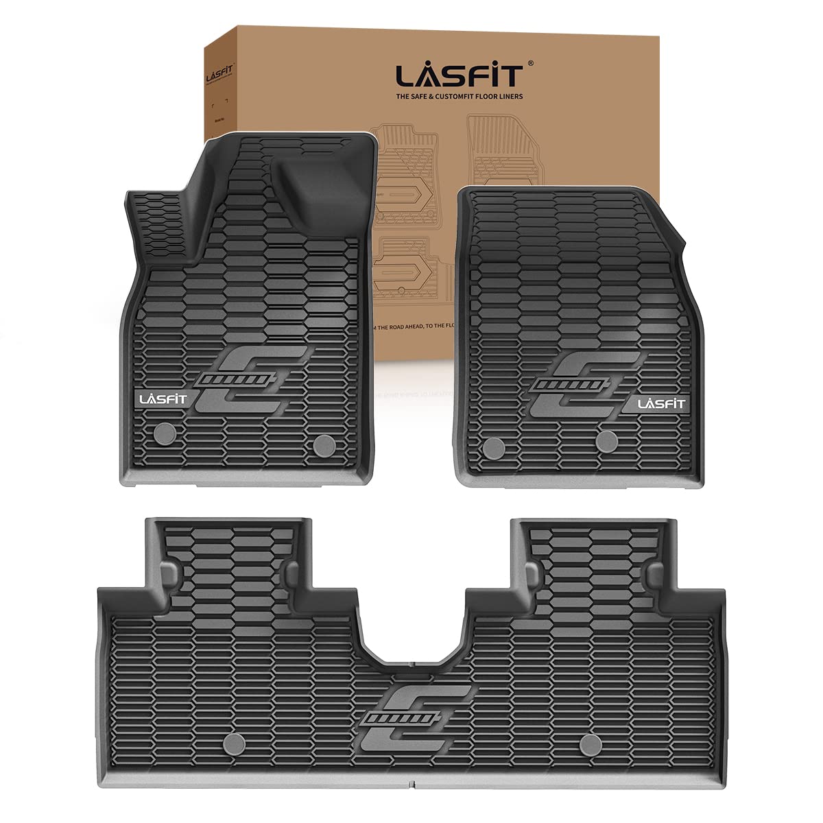 LASFITFloor Mats Fit for Ford Mustang Mach-E 2021-2024 TPE All Weather Car Liners, 1st & 2nd Row, Black