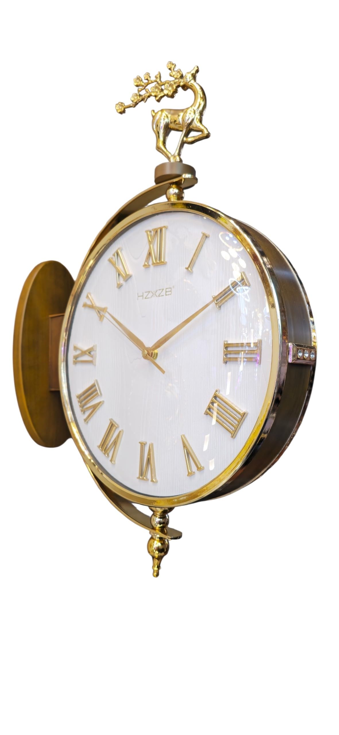 Double Sided Luxury Golden Wall Clock with Deer Design | Silent Movement, Roman Numerals, Metal Frame, Home & Office Décor, Vintage Antique Style-image-0