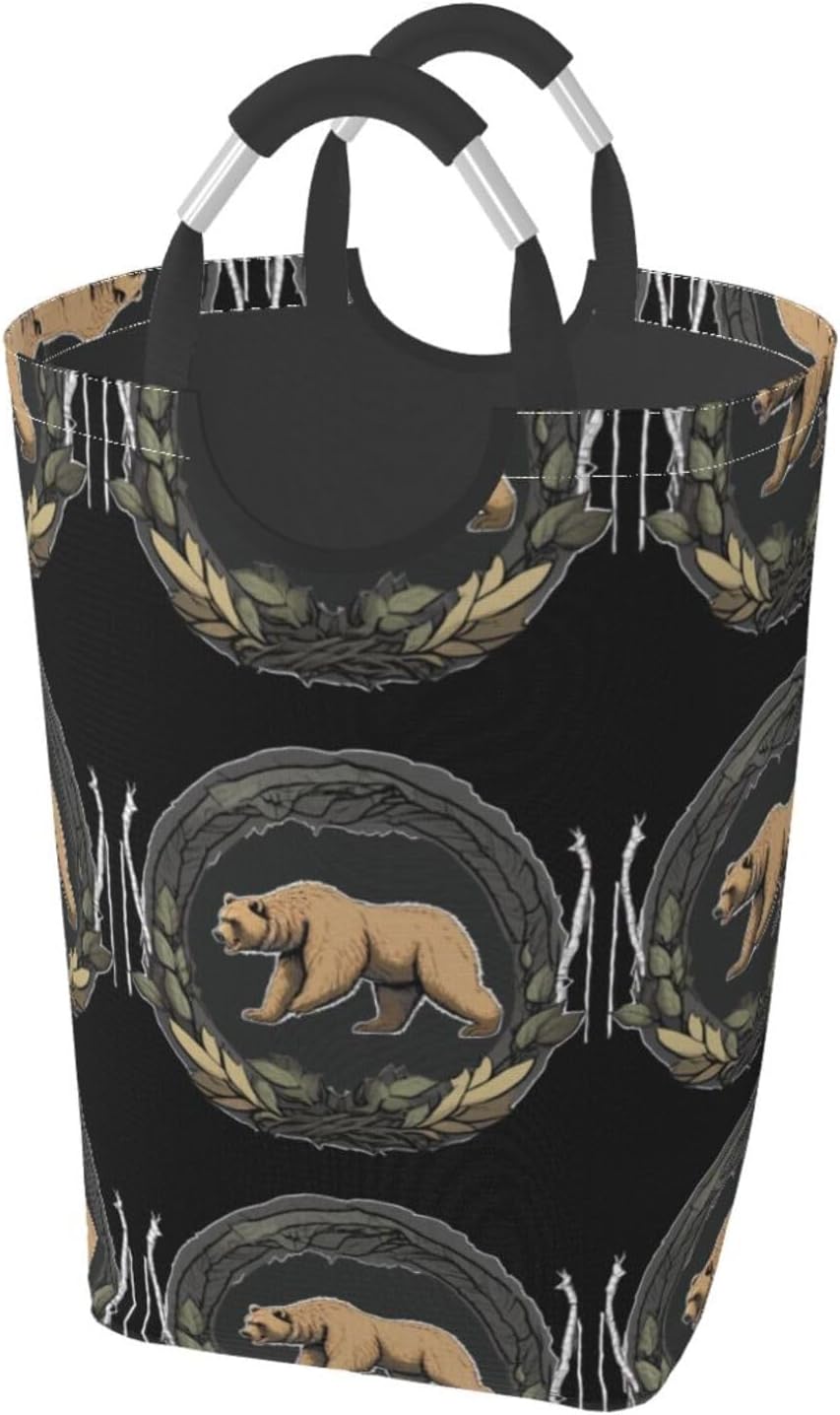 Grizzly Bear Foldable storage bag, 50L capacity, suitable for laundry room, dormitory bedroom, dirty clothes storage basket.