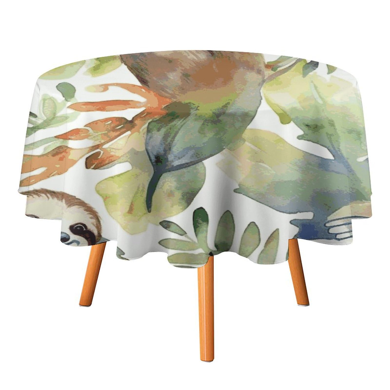 Nappe ronde facile à nettoyer motif paresseux aquarelle pour repas sans tache