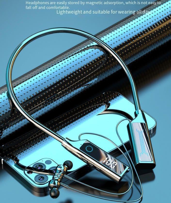 Wireless Earbuds Bluetooth 5.3 Headphones TF card can play music Magnetic Neckband Headphones,Ultra Long Life Neck-Mount Headset with Audio Out Port,20H Playtime LED Power Display for Phone,Beige