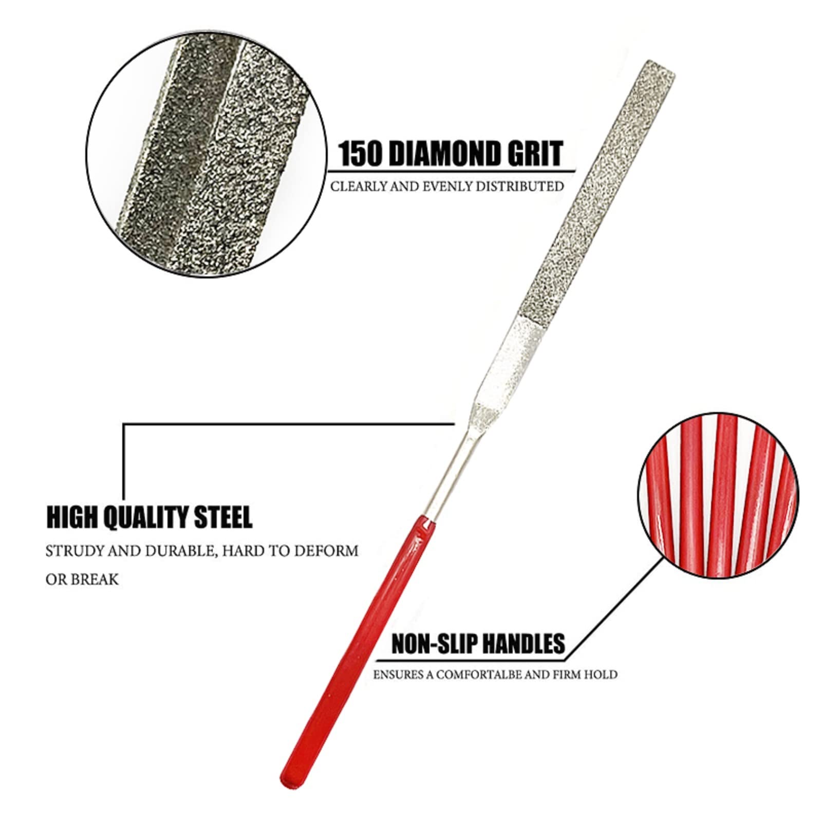 5 Lime Diamantate Professionali Per Precisione - Per Vetro, Ceramica, Metallo - Set Multiuso Con Impugnatura Antiscivolo