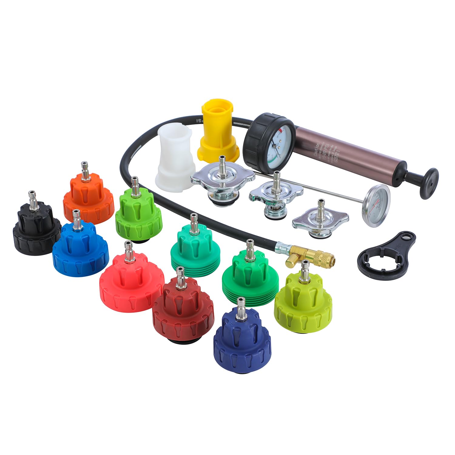 KATSU 18 Pezzi Universale Radiatore Pressione Tester Kit Test del Sistema di Raffreddamento Auto Rilevatore di Perdite Alluminio