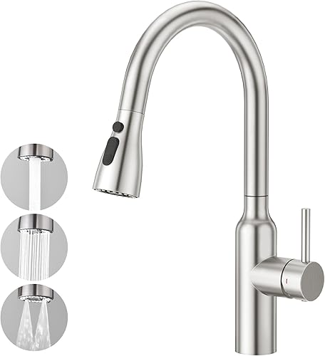 Miniatura 9 de CREA Grifos de cocina con rociador extraíble, grifos para fregadero de cocina, pequeños de arco alto RV de acero inoxidable con una sola manija