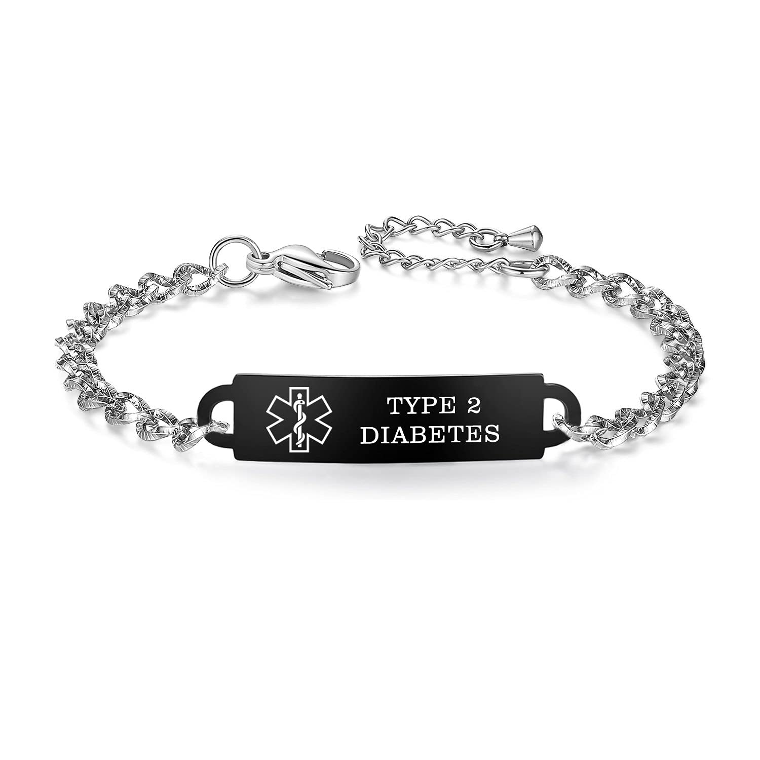 AOAMID Medical Alert Bracelets for Women Adjustable Personalized Free Engrave Medical ID Bracelets 6.5-8 Inch