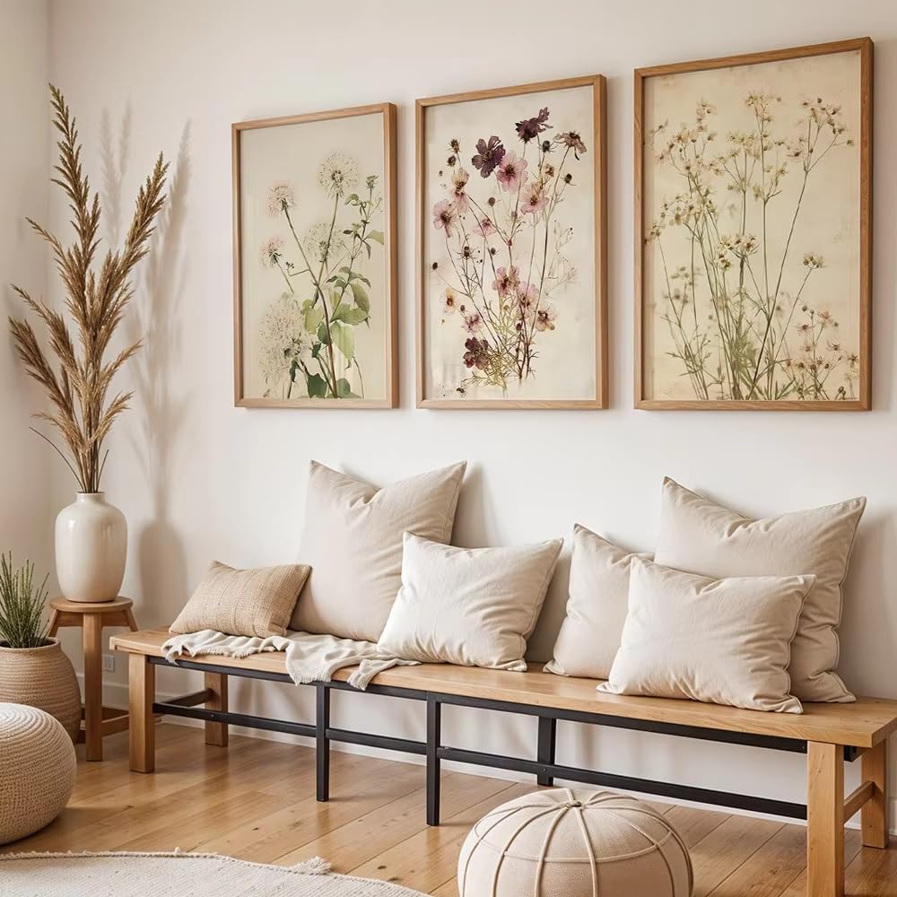 LTjiajuypd Stampe su tela, quadri minimalisti da parete, poster botanici, stampe di fiori pressati, decorazioni per il soggiorno (60x85 cm - 3 pezzi)