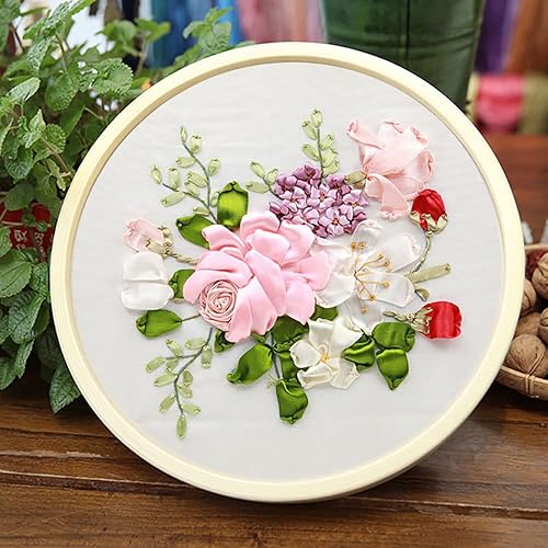 Miniatura 2 de Gogobear Kit de bordado de flores de cinta de seda para manualidades, costura hecha a mano, decoración de pared 3D, imágenes colgantes con vendaje