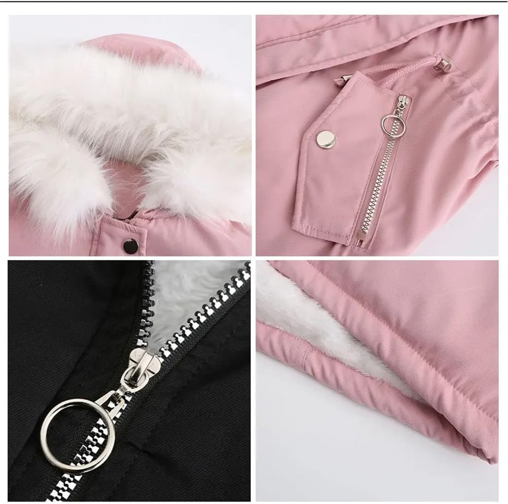 Women Hooded Parkas Fleece Warm Thickened Cotton Coats Fur Collar Mid-Long Jacket