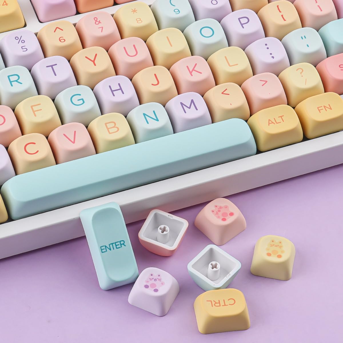 PBT Keycaps 131 Keys MOA Profile Keycaps, Macaron Cute Keycap Dye-Sublimation Custom Candy Keycap Set for Cherry Gateron MX Switches Mechanical Keyboards