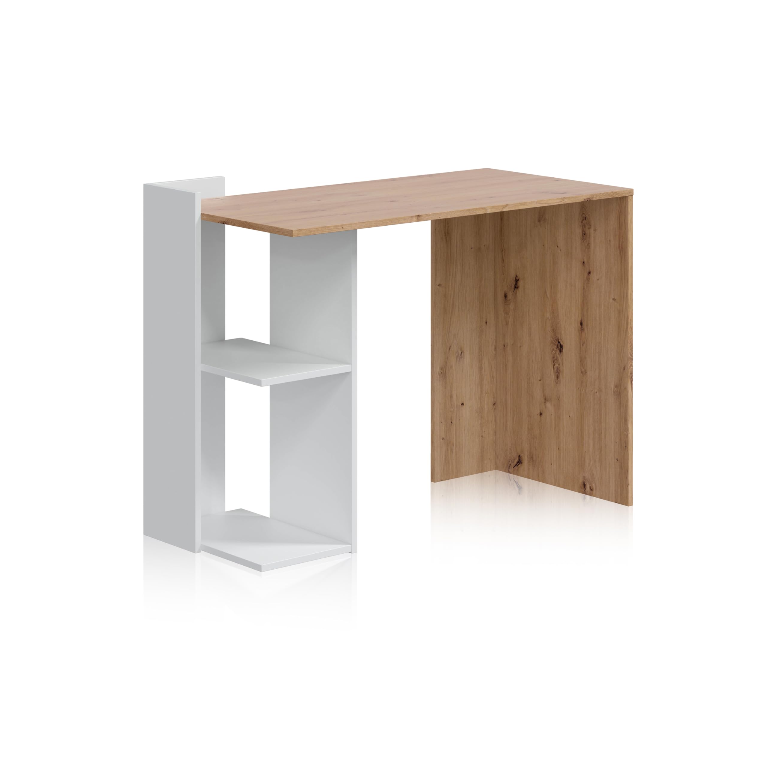 duehome| Mesa de Estudio Reversible, Escritorio, Sistema de Almacenaje, Modelo Dess, Acabado en Color Roble Nodi y Blanco Artik, Medidas: 100 cm (Largo) x 78 cm (Alto) x 52 cm (Fondo)