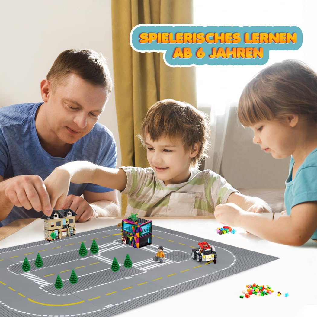 Lekebaby 12 Placas-Set de Base de Carretera Urbana, 25,5 x 25,5 cm, 100% Compatible con Las Principales Marcas, 4 Curvas/4 Cruces/3 Rectas/1 Intersecci贸n