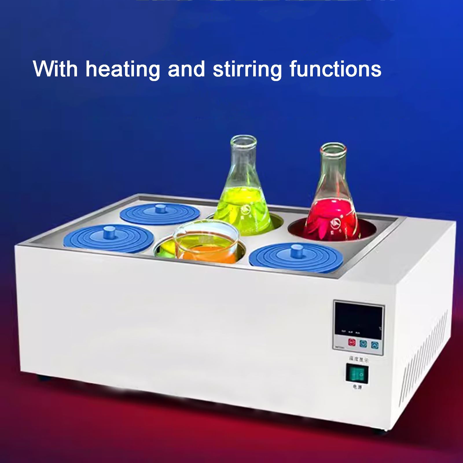 Baño de agua termostático, calentador digital con agitación y temporizador, forro de acero inoxidable, aberturas seleccionables para experimentos de laboratorio