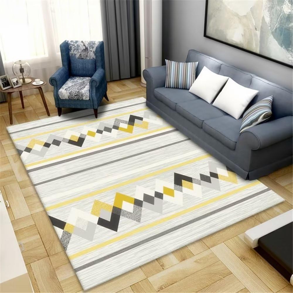Tapis salon jaune plié rayures et moquette durable chambre à coucher