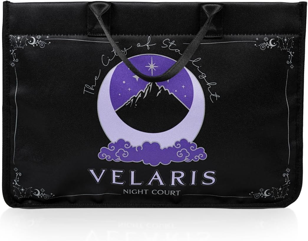 ConQuest Journals A Court of Thorns and Roses Night Court Tote Bag, Twin Handles, 38'' Adjustable Crossbody Strap, Sarah J. Maas ACOTAR Velaris Design, Bookish Interior Lining, Officially Licensed