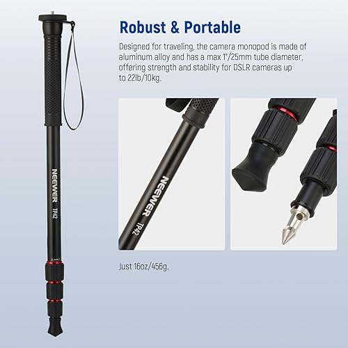 Miniatura 2 de NEEWER Soporte monopie para cámara de 66.5 pulgadas, palo de aluminio ligero para selfie de viaje para videocámara DSLR, fotografía y grabación de