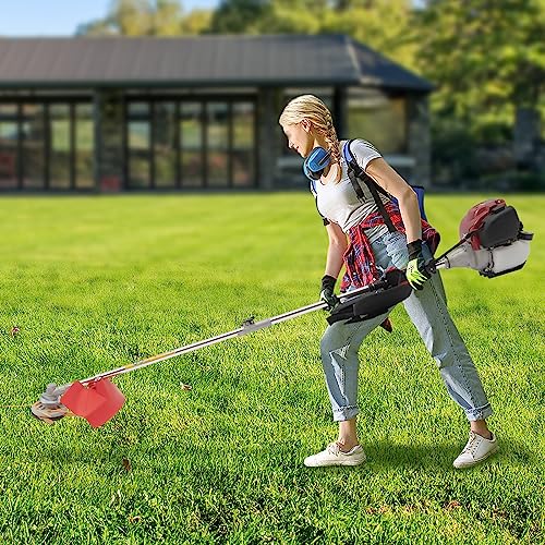 35.88CC Weed Trimmer Lawn Edger Cordless Garden Bush Cutter, 4 Stroke Two Blade Heads Grass String Trimmer with Adjustable Handle, Gas Powered Weed Wacker for Harvesting