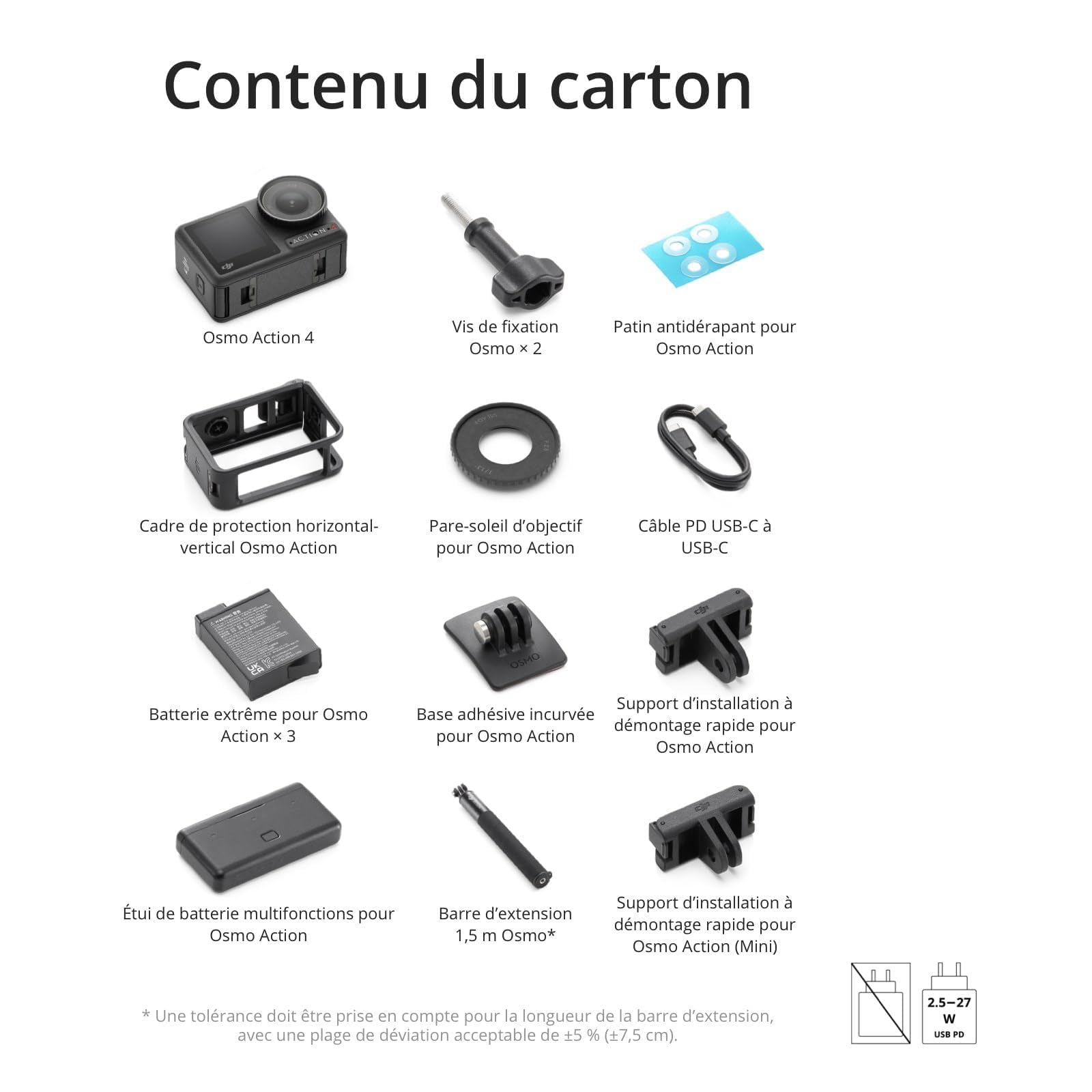 DJI Osmo Action 4 Adventure Combo Sac de rangement + Film blindé + Étui de protection - Caméra 4K/120fps 1/1,3" - Angle de vue 155° - Durée d'autonomie 7,5h - 3