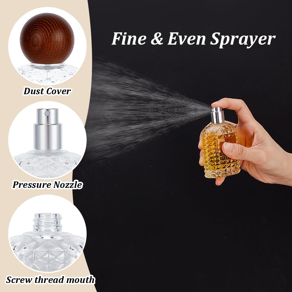WEBEEDY Confezione da 10 flaconi spray in vetro da 50 ml, con nebulizzatore, vuoti, ricaricabili, con tappo in legno, piccoli flaconi spray da viaggio con 3 tipi di dispenser, per donne e uomini