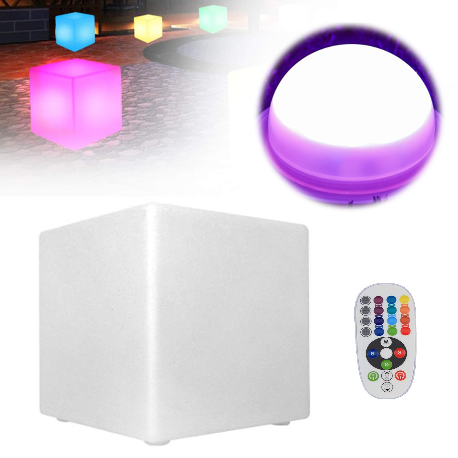 Kostka LED do użytku na zewnątrz z pilotem zdalnego sterowania – stołek RGB, zmiana kolorów, 16 kolorów, kostka do siedzenia i designerskie oświetlenie Cube, świecąca kostka jako siedzisko i