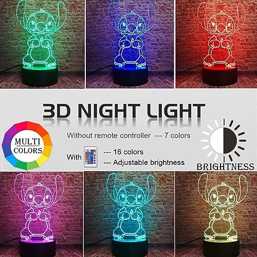 Image of LOUHH 3D Illusion Night Light, 16 Color Night Light - 3D LED Intelligent Remote Control Lamp for Children's Room Decoration and Children's Gifts