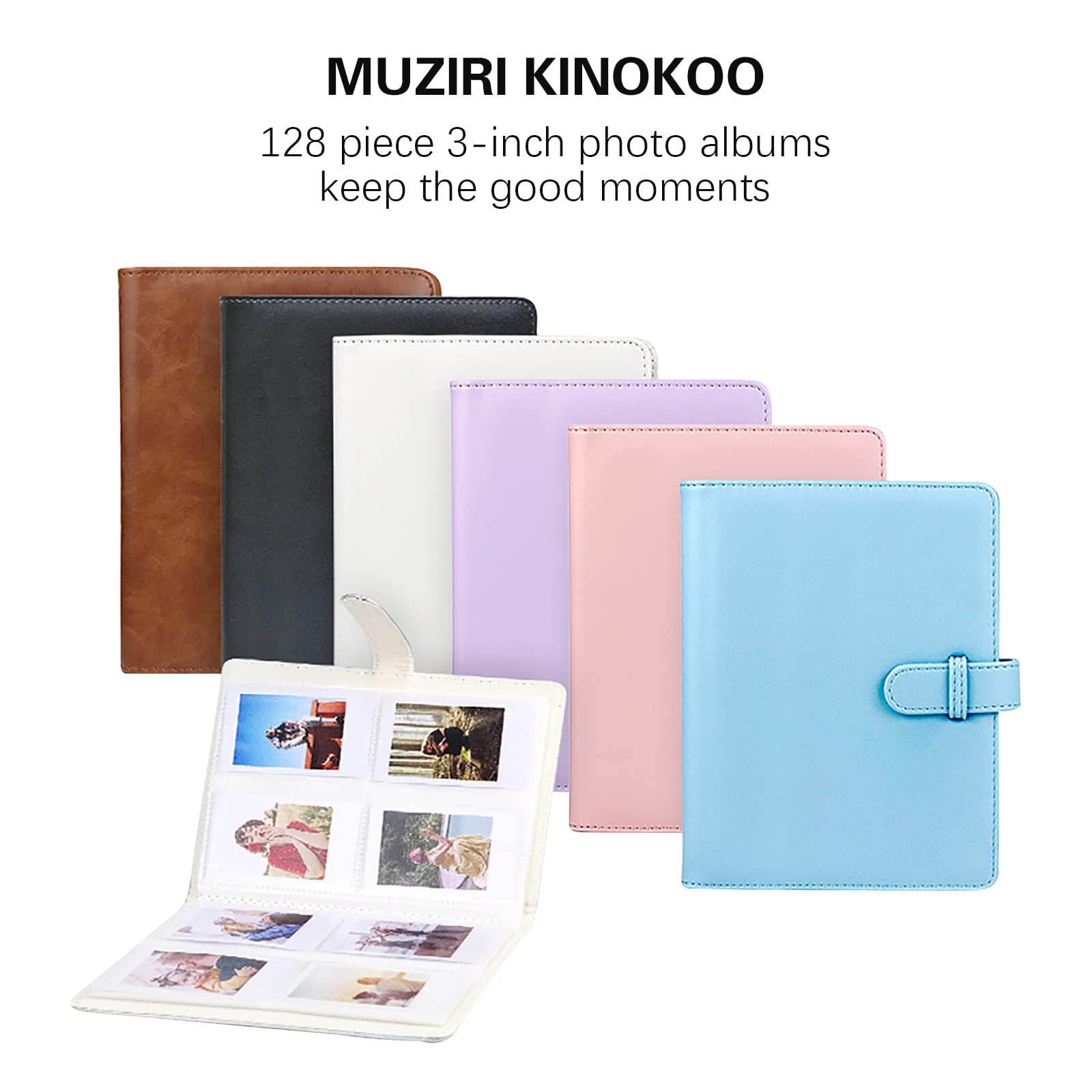 MUZIRI KINOKOO Album fotograficzny z 128 kieszeniami na 3-calowy film Fuji Instax Mini EVO/Mini 12/11/9/8/7+/25/90 aparat fotograficzny, fotoksiążka, brązowy
