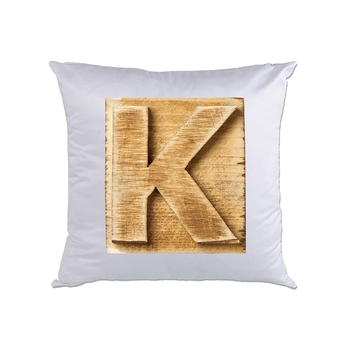 AMC Design White Decorative Pillow 40 x 40 Cms with Wooden Letter K