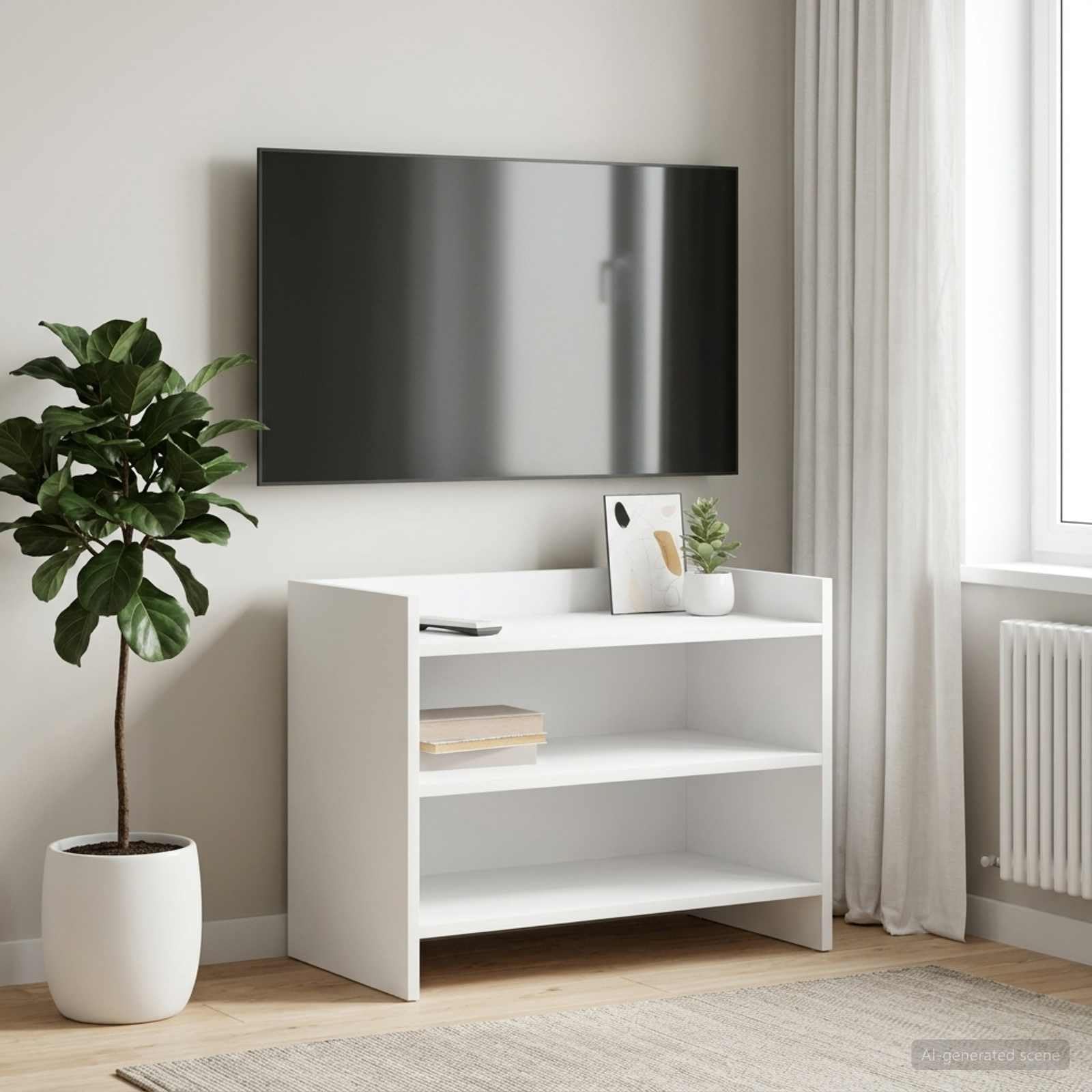 Mobile TV 60 x 33 x 47 cm, bianco, con 2 scomparti
