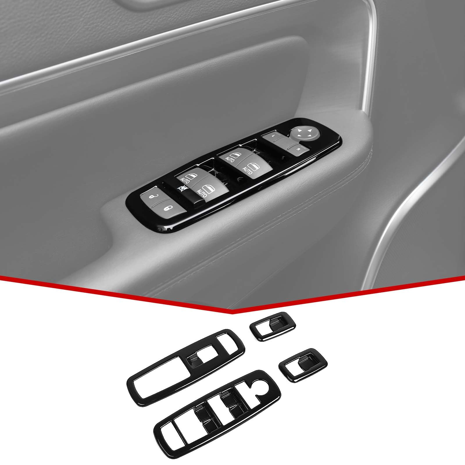 Window Lift Switch Button Trim Cover Kit Suitable for 2011-2020 Jeep Grand Cherokee & Cherokee 2014-2020, Gloss Black