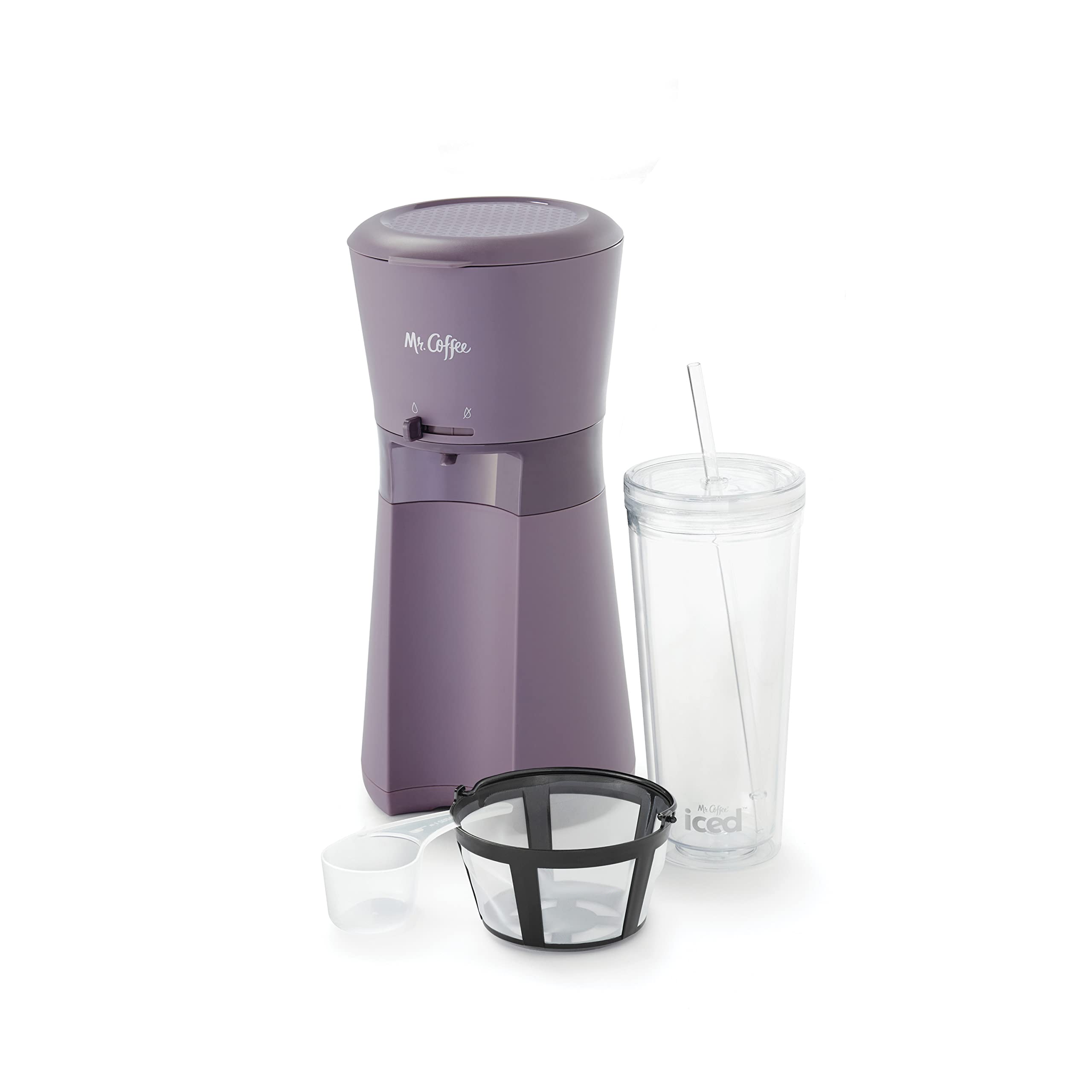 Mr. Coffee Iced Coffee Maker, Single Serve Machine with 22-Ounce Tumbler and Reusable Coffee Filter, Lavender