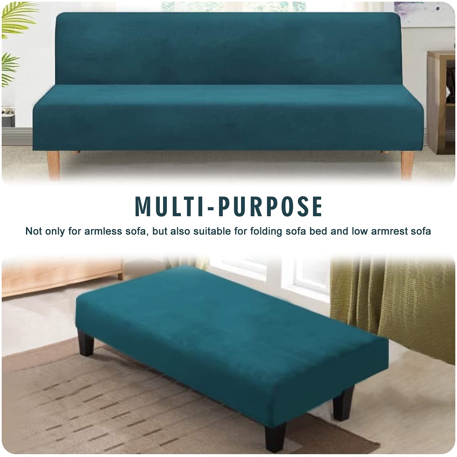 Mingfuxin Hoes voor Slaapbank Zonder Armleuningen - Rekbaar Fluweel, Dik en Zacht - Meubelbeschermer voor Opvouwbare Bank/Futon (Dik Fluweel | Zwart