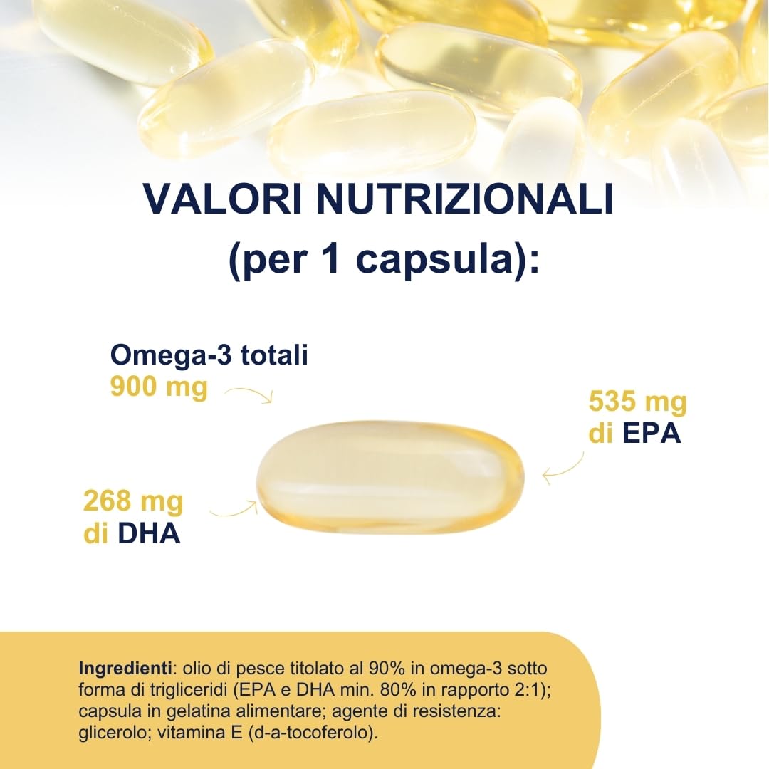 OMEGOR Vitality 1000 Integratore di Omega3 EPA/DHA e Vitamina E - Senza Retrogusto e Facile da Digerire - Ideale per Cuore, Cervello e Vista - 60 cps (3 Confezioni)