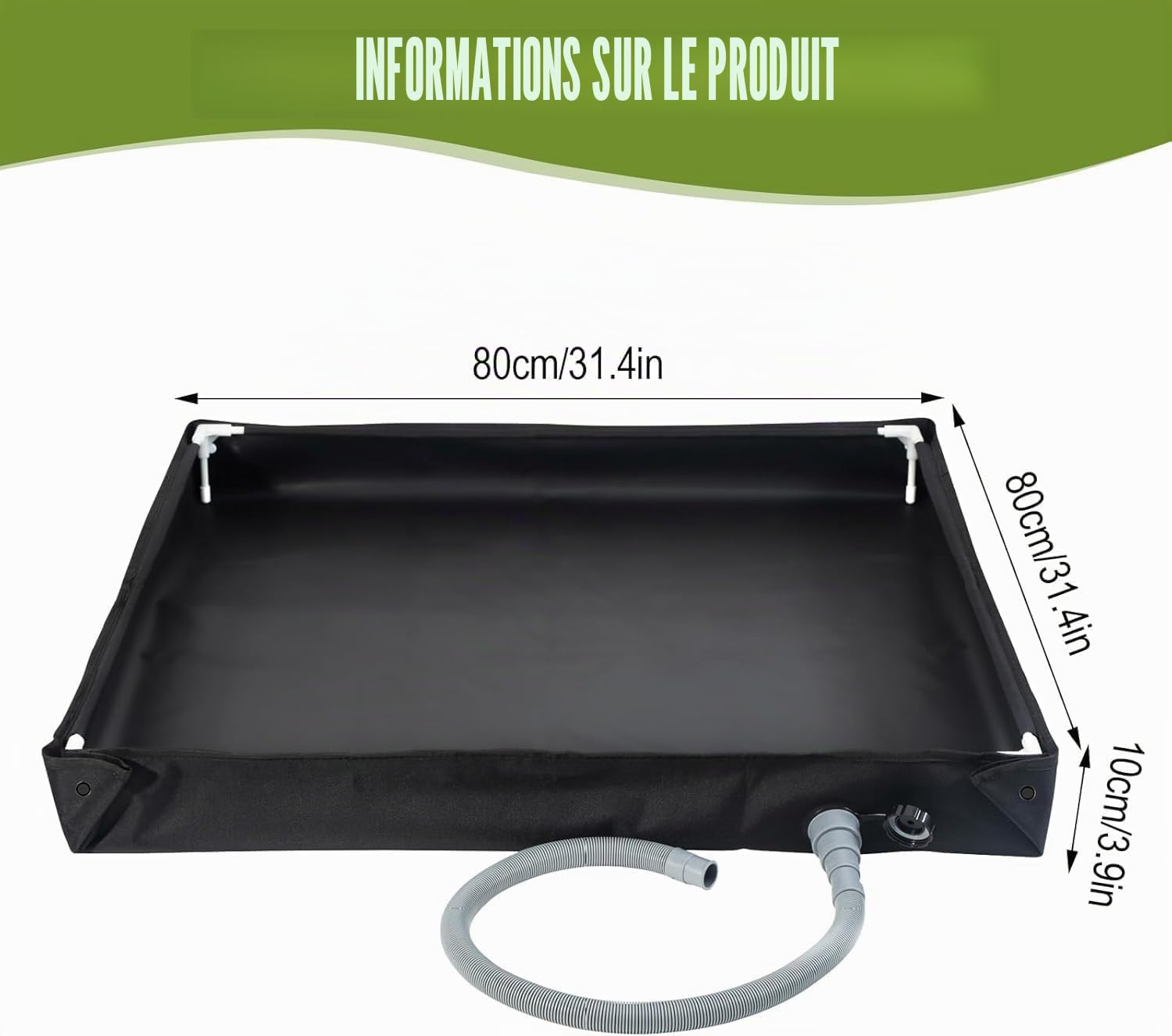 Bac de douche portable, 2 en 1 Douche de camping pliable de base Bac de douche portable mobile avec tuyau de vidange, base de douche pliable portable 80x80x10cm résistante Oxford imperméable