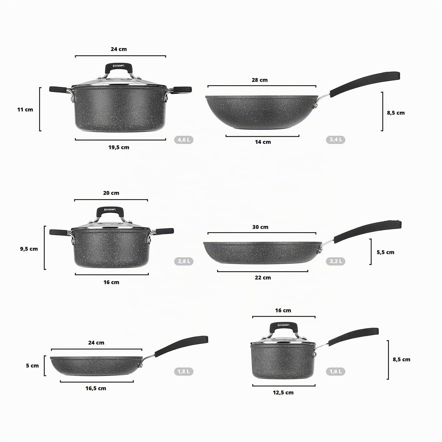 KASANOVA Set pentole a induzione - batteria pentole antiaderenti 9 pezzi New Petra Dark