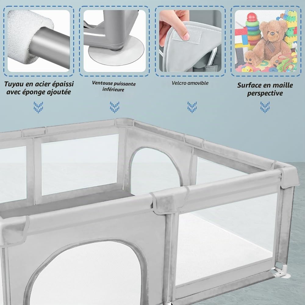 Parc Bébé Modulable en Tissu Oxford Tapis et Barrières Parc de Jeux pour Appartement 50 Balles (Gris foncé)