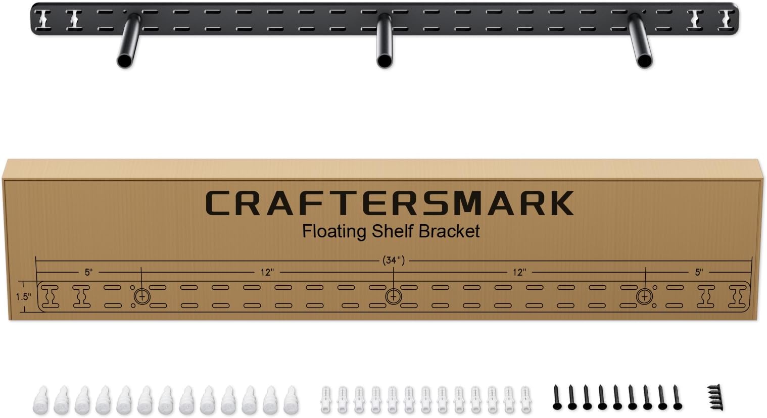 1pc Floating Shelf Hardware Heavy Duty Hidden Shelf Brackets Support,Wall Mounting Invisible Floating Shelves Bracket Without Jig (34" x 6" x 1.5" Without Tools)