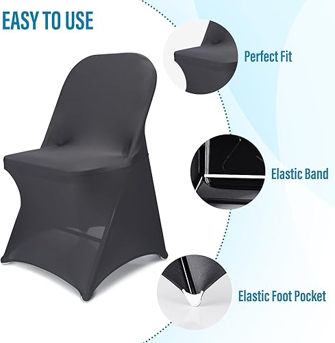 Miniatura 5 de Fundas para sillas plegables impermeables de elastano, 12 unidades, protector elástico mejorado para sillas para bodas, vacaciones, banquetes,