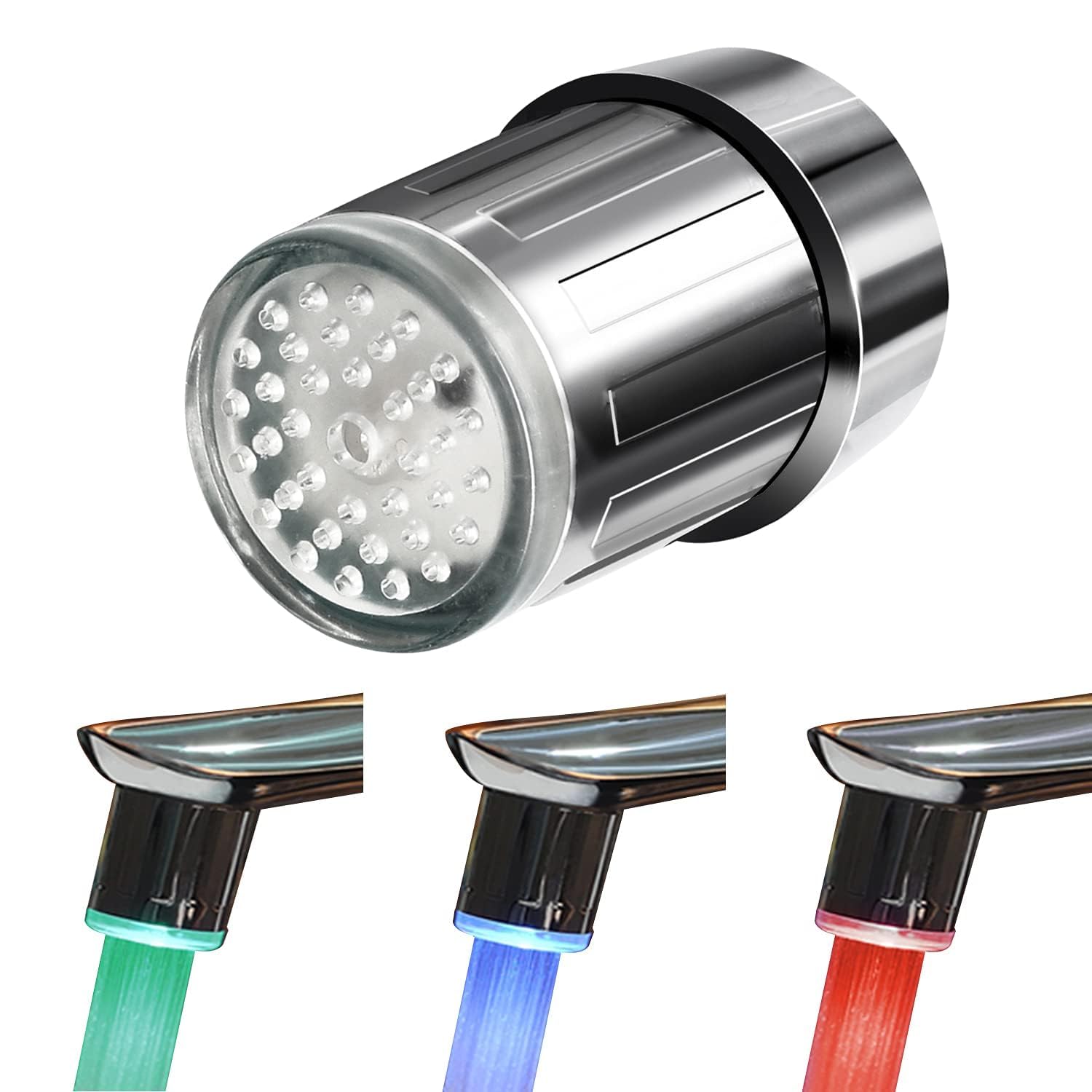 led faucet aerator with temperature sensor | color changing water flow light | stainless steel water saver tap nozzle for kitchen & bathroom (pack of 1)